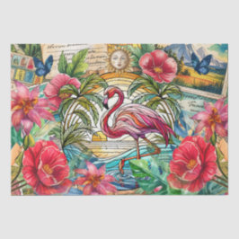 Scenic Tropical Stained Glass Flamingo Decoupage Tissuepapier