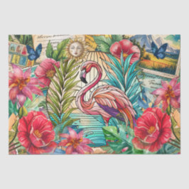 Scenic Tropical Stained Glass Flamingo Decoupage Tissuepapier