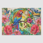 Scenic Tropical Stained Glass Red Macaw Decoupage Tissuepapier (Voorkant)