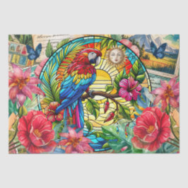 Scenic Tropical Stained Glass Red Macaw Decoupage Tissuepapier