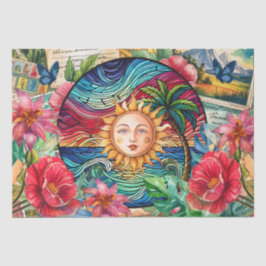 Scenic Tropical Stained Glass Sunset Decoupage Tissuepapier