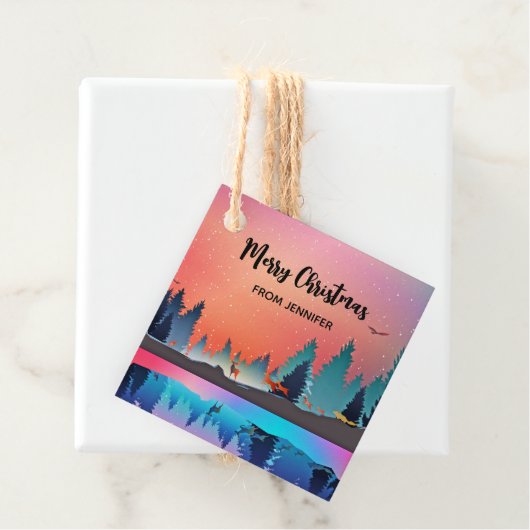 Scenic Winter Lake with Deer Christmas Bedankjes Labels (In situ)