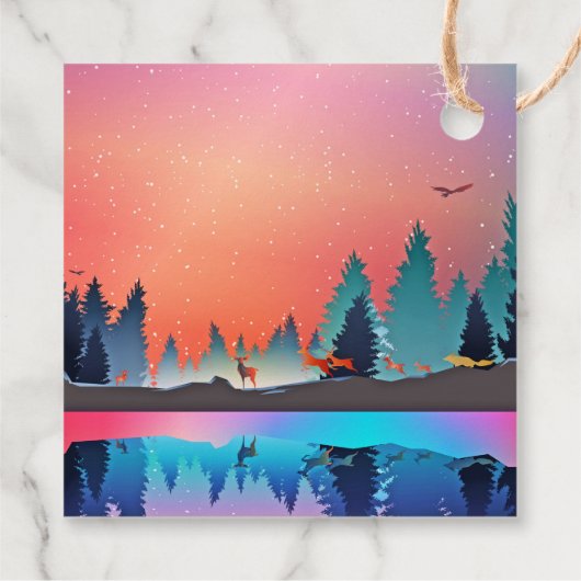 Scenic Winter Lake with Deer Christmas Bedankjes Labels (Achterkant)