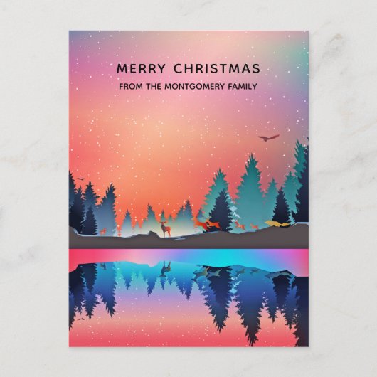 Scenic Winter Lake with Deer Christmas Feestdagenkaart (Voorkant)