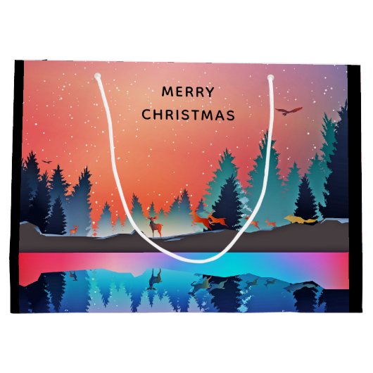 Scenic Winter Lake with Deer Christmas Groot Cadeauzakje (Achterkant)