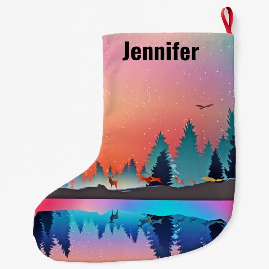 Scenic Winter Lake with Deer Christmas Grote Kerstsok (Achterkant)