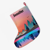 Scenic Winter Lake with Deer Christmas Grote Kerstsok (Achterkant (Hangend))