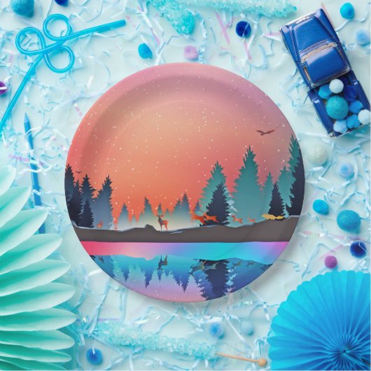 Scenic Winter Lake with Deer Christmas Papieren Bordje (Feest)