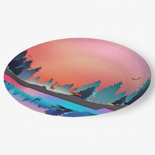 Scenic Winter Lake with Deer Christmas Papieren Bordje (Gekanteld)