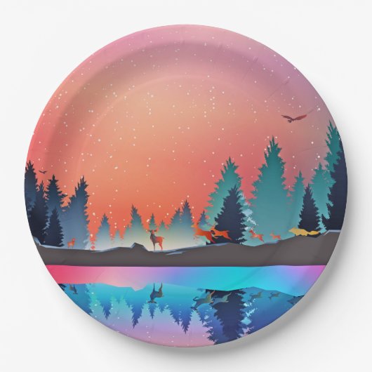 Scenic Winter Lake with Deer Christmas Papieren Bordje (Voorkant)