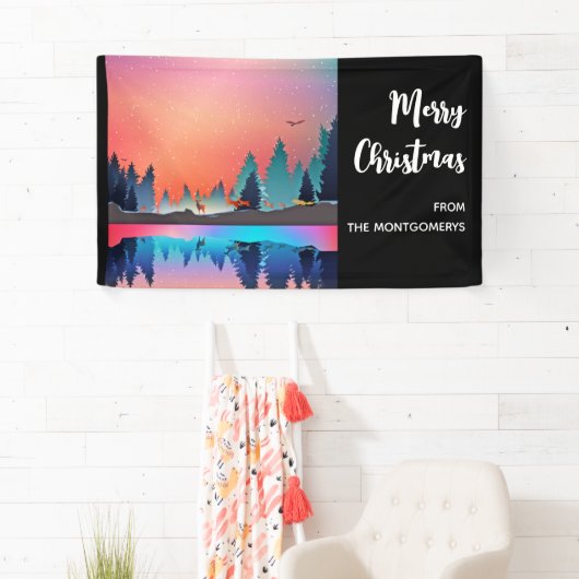 Scenic Winter Lake with Deer Christmas Spandoek (Insitu)