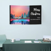 Scenic Winter Lake with Deer Christmas Spandoek (Beurs)