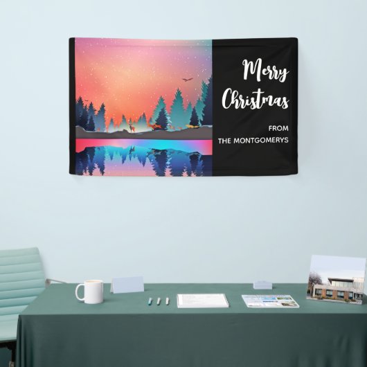 Scenic Winter Lake with Deer Christmas Spandoek (Beurs)