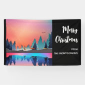Scenic Winter Lake with Deer Christmas Spandoek (Horizontaal)