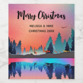 Scenic Winter Lake with Deer Christmas Wijn Etiket (Enkel label)