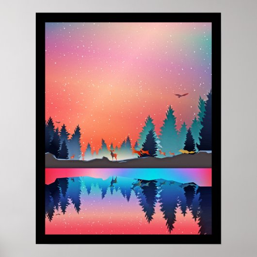 Scenic Winter Lake with Deer Poster (Voorkant)