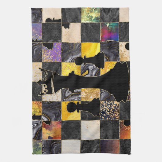 Schaak Abstracte kunst - Gemengde texturen Theedoek (Verticaal)