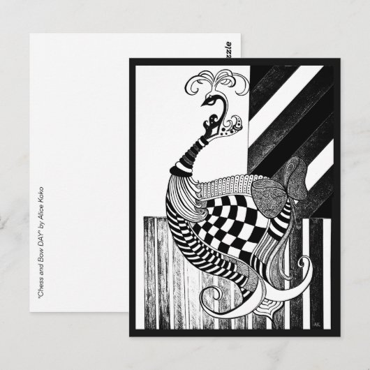 Schaak en boog DAG pauw inkt illustratie Briefkaart (Voorkant / Achterkant)