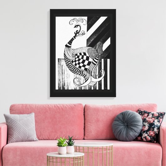 Schaak en boog DAG pauw inkt illustratie Canvas Afdruk (Insitu (Woonkamer))