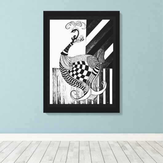 Schaak en boog DAG pauw inkt illustratie Canvas Afdruk (Insitu (Houten vloer))