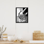 Schaak en boog DAG pauw inkt illustratie Poster (Keuken)