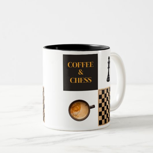 Schaak- en koffieliefhebbers en schaakspelers tweekleurige koffiemok (Voorkant rechts)