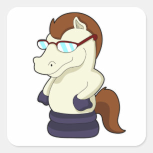 Schaak Knight als paard met zonnebril Vierkante Sticker