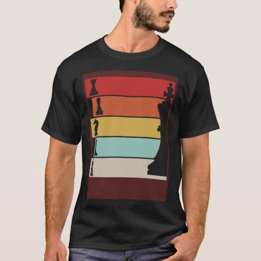 Schaak Retro Speler Schaakbord T-shirt (Voorkant)