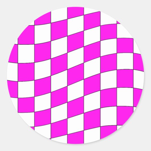 Schaakbord Decal Board Patroon Wavy Roze Wit Ronde Sticker (Voorkant)