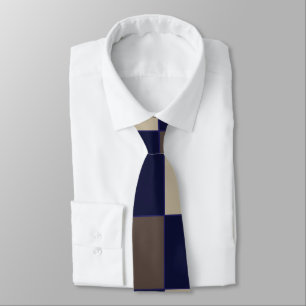 Schaakbord Donkerblauw Bruine Ruiten Patroon Stropdas