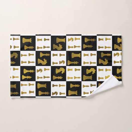 Schaakbord en goudschaakstukken bad handdoek (Handdoek)