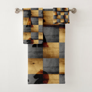 Schaakbord en schaakstukken, van hout bad handdoek