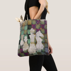 Schaakbord en schaakstukken verven en afdrukken tote bag
