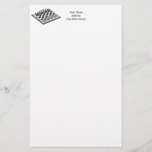 Schaakbord en schaakstukken Vintage Kunst Briefpapier (Voorkant)
