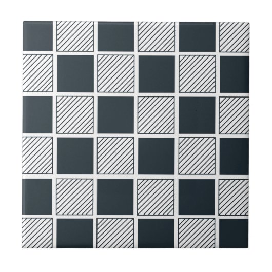Schaakbord Geometrisch marineblauw zwart en wit Tegeltje (Voorkant)