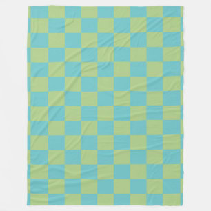 Schaakbord geruit patroon in blauw en groen fleece deken