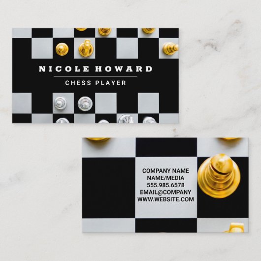 schaakbord | Goud Zilveren Stukken Visitekaartje (Voorkant / Achterkant)