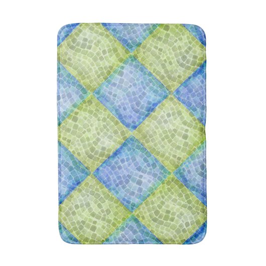 Schaakbord Mozaïek Golven in Groen en Blauw Badmat (Voorkant Verticaal)