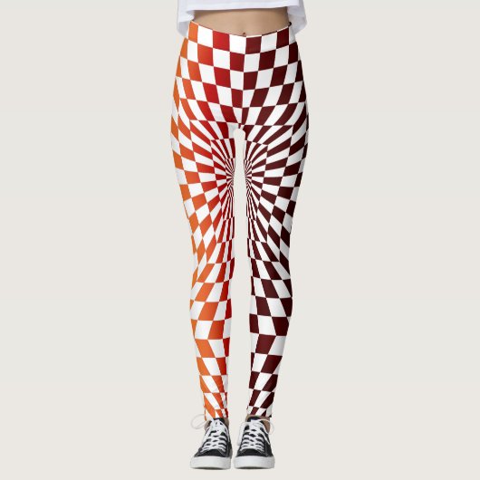 Schaakbord Optische Illusie Geometrische Kunststij Leggings (Voorkant)