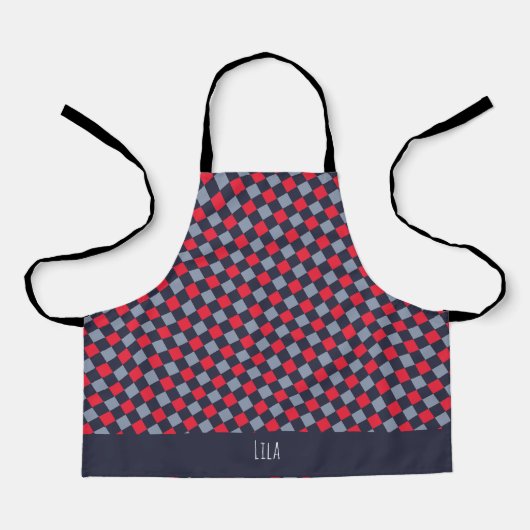 Schaakbord Rood Blauw Minimaal Patroon Schort (Voorkant)