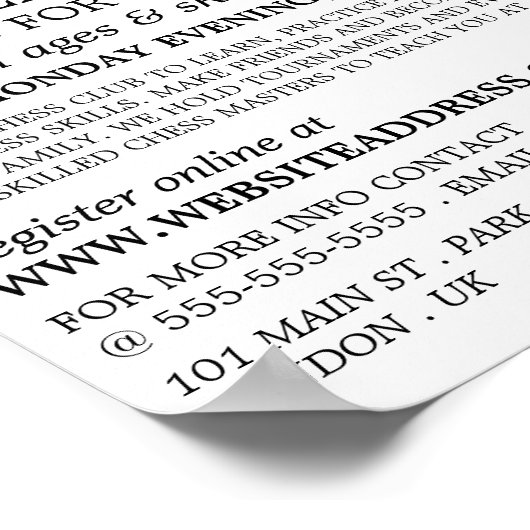 Schaakbord, Schaakclub Adverteren Poster (Hoek)