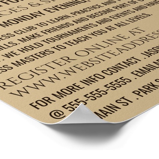 Schaakbord, schaakclub Adverteren Poster (Hoek)