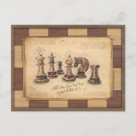 schaakbord & schaakstukken, spelerscadeau briefkaart