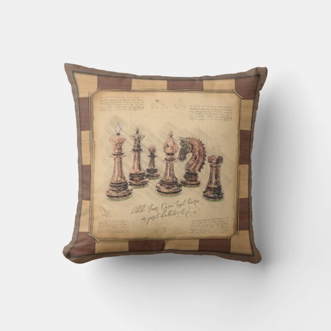  schaakbord & schaakstukken, spelerscadeau kussen (Voorkant)