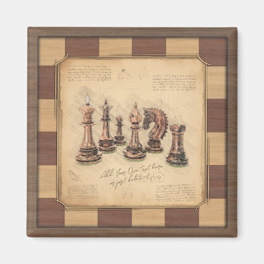 schaakbord & schaakstukken, spelerscadeau magneet (Voorkant)