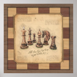 schaakbord & schaakstukken, spelerscadeau poster