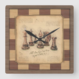 schaakbord & schaakstukken, spelerscadeau vierkante klok
