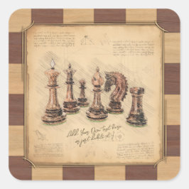 schaakbord & schaakstukken, spelerscadeau vierkante sticker
