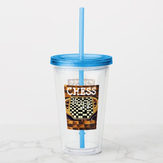 SCHAAKBORD STIJL ACRYL DRINKBEKER (Voorkant)