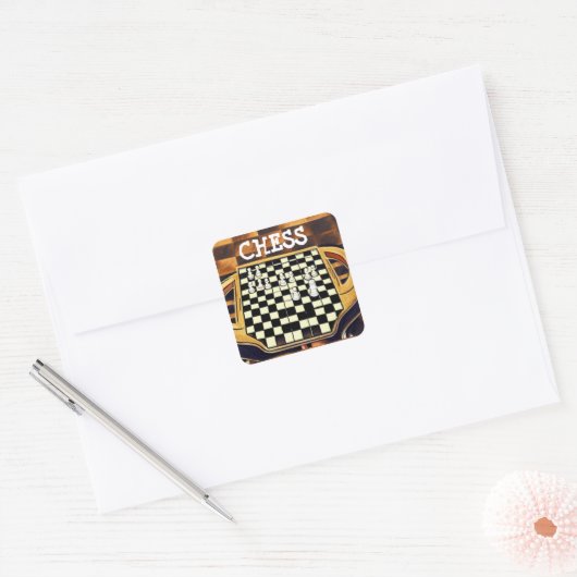 SCHAAKBORD STIJL VIERKANTE STICKER (Envelop)